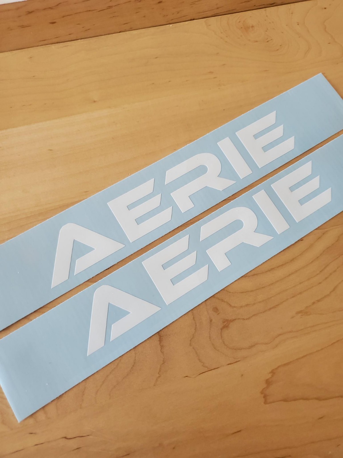 AERIE Trailer Camper decals stickers (2) Gloss WHITE 10″