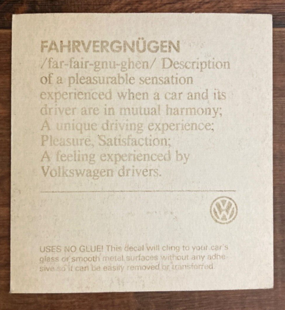 Volkswagen Fahrvergnugen Vinyl Decal Advertising Day-Glo Green NOS