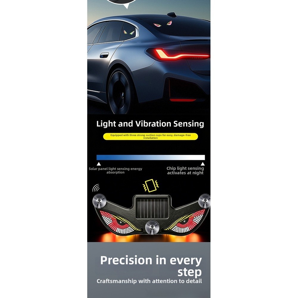 LED Triangle Window Light for Vehicle Rear Solar Powered Suction Mount