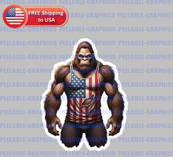 Bigfoot Sasquatch Patriotic Vinyl Decal Sticker 4″ Tall American Flag USA B