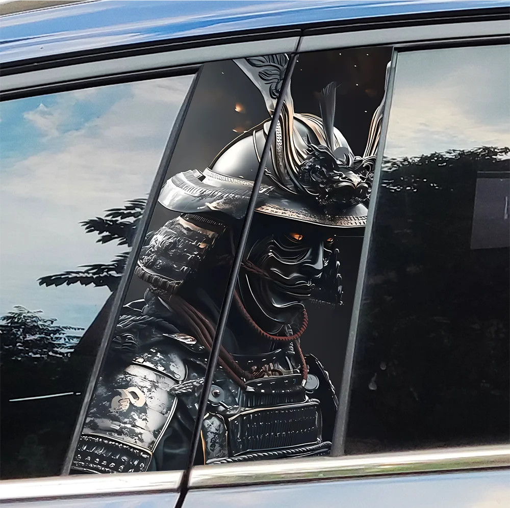 2PCS Warrior Samurai Car B Pillar Waterproof Sunscreen Decor Cover Scratches