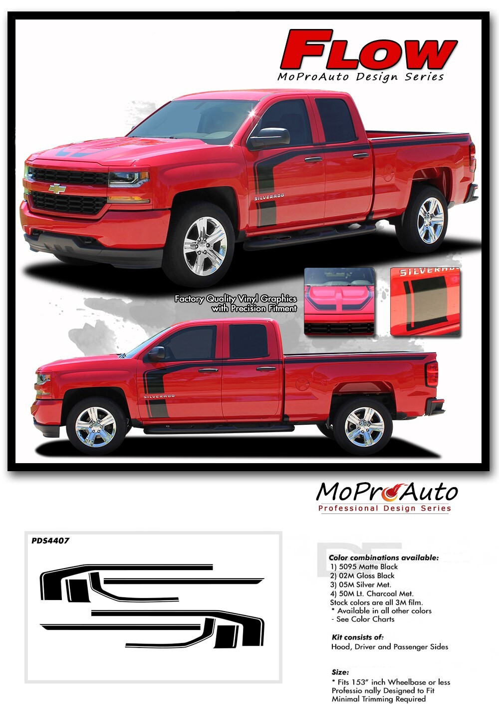 2016-2018 Silverado Special Ed Rally Hood Door Bed Vinyl Graphic Decal Stripes
