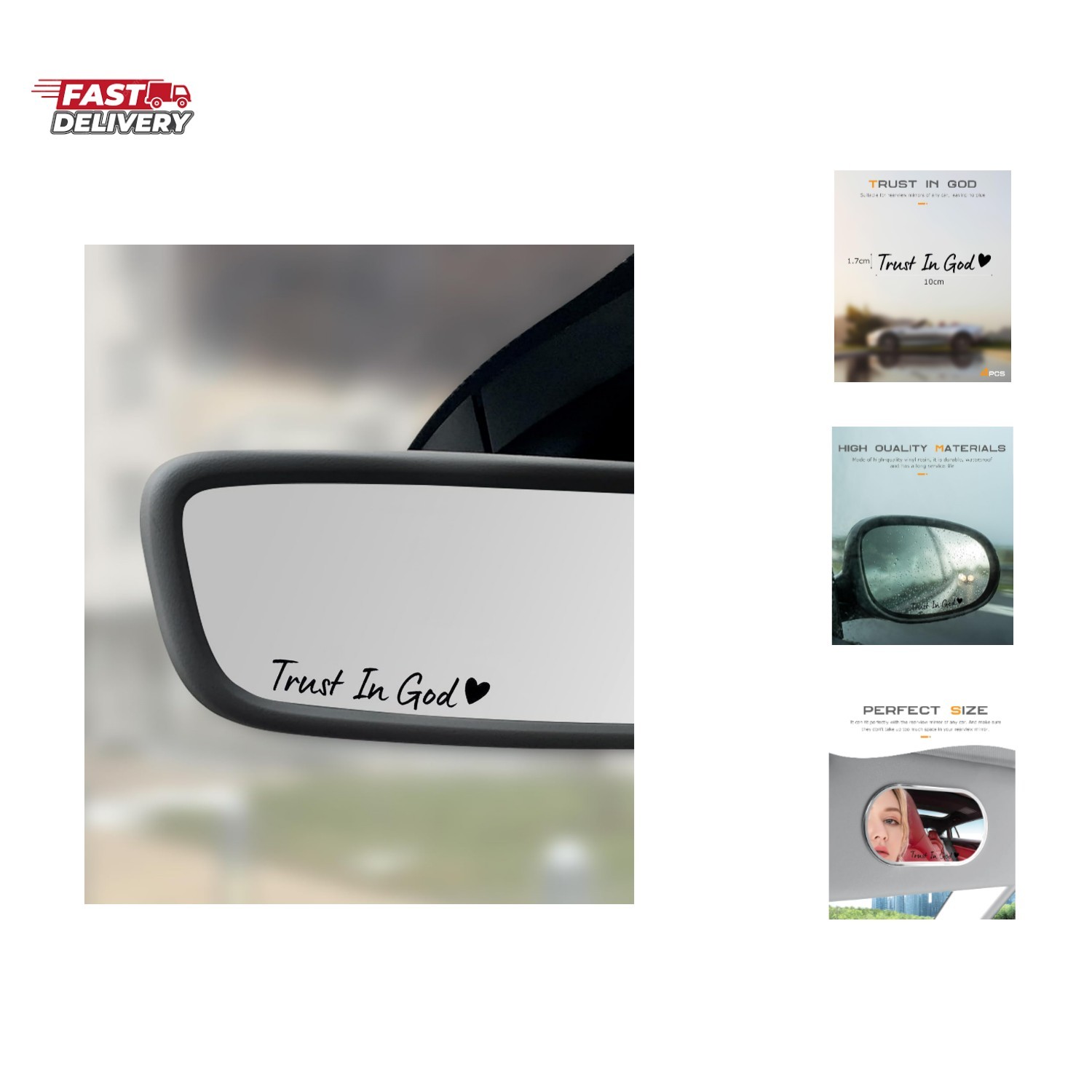 4PCS Car Stickers,Cars Decals,Car Accessories Trust in God Rearview Mirror St…