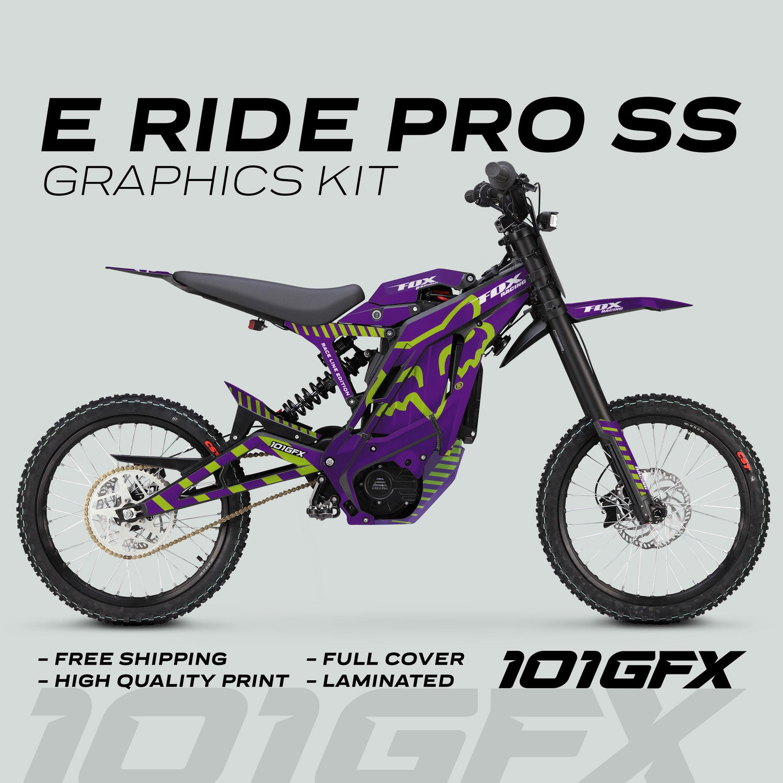 E Ride Pro SS Graphics Kit FOX Race Line Purple Green Decals Stickers ERide