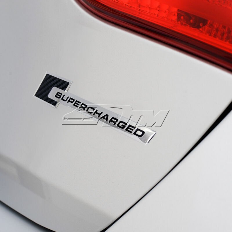 2X Carbon Fiber / Black Supercharged Aluminum Trunk Emblem Badge Sticker Decal