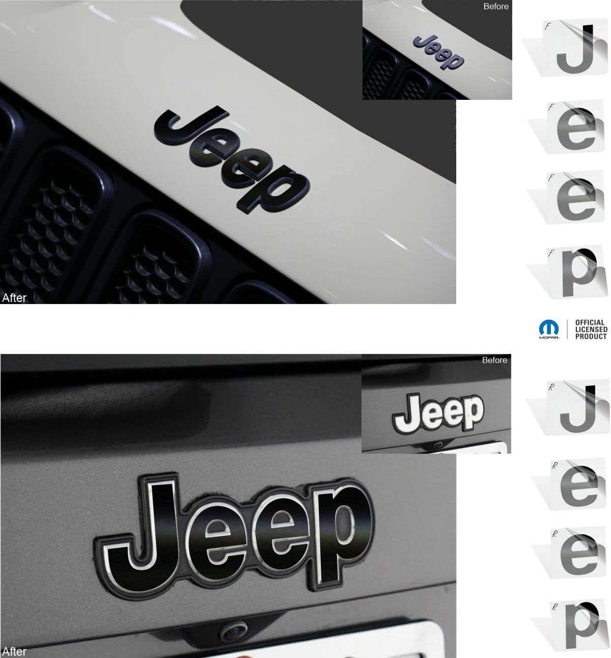 JEEP Front and Rear Emblem Overlay Decals for 2015-2023 Jeep Renegade
