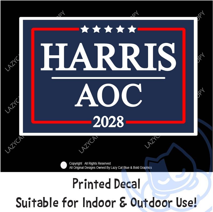 Harris AOC 2028 Decal Sticker Kamala Political Anti MAGA Trump Democrat Vote Blu