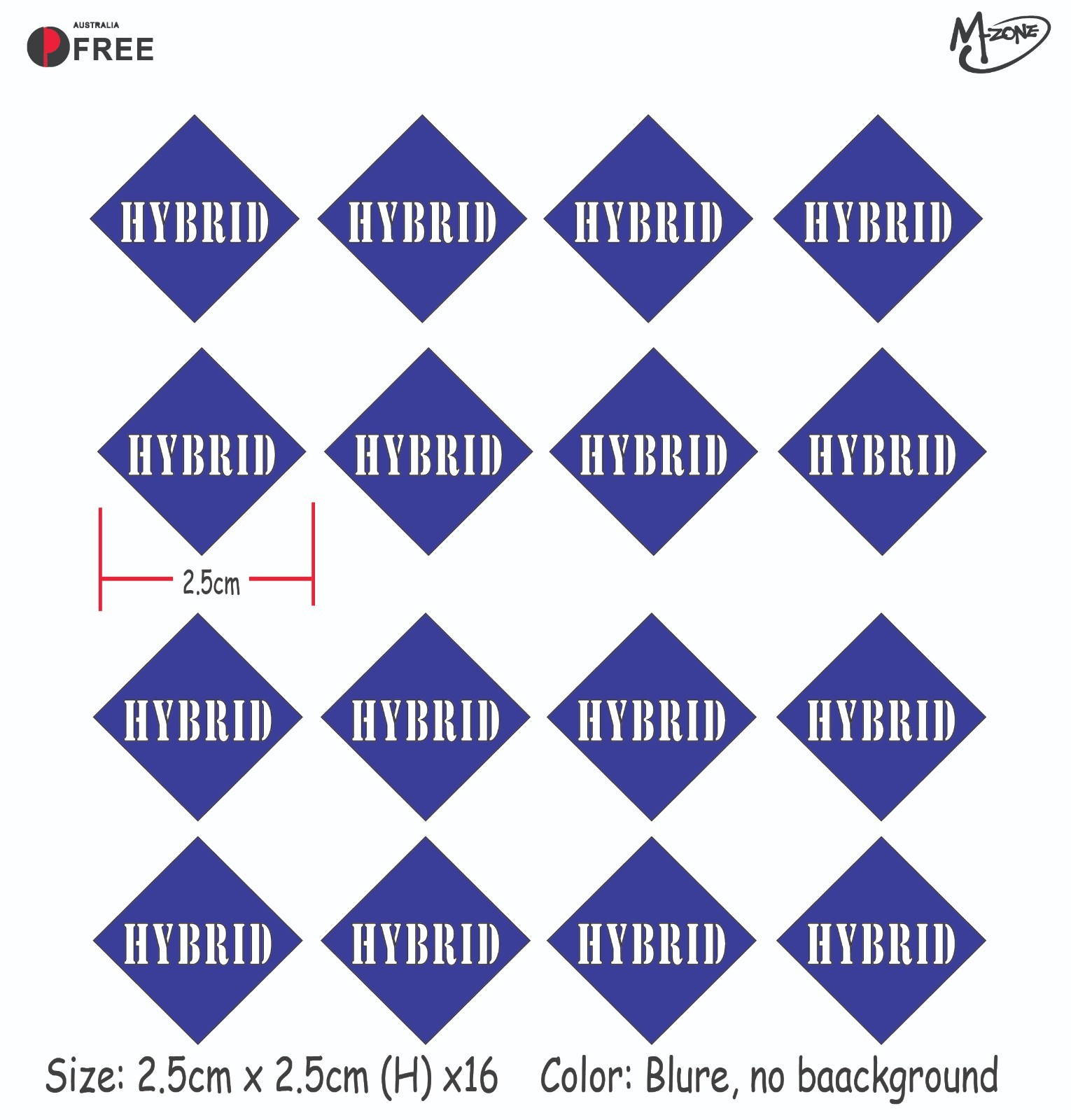 16x HYBRID VEHICLE NUMBER PLATE Stickers Decal 2.5cm Reflective Metallic Color B