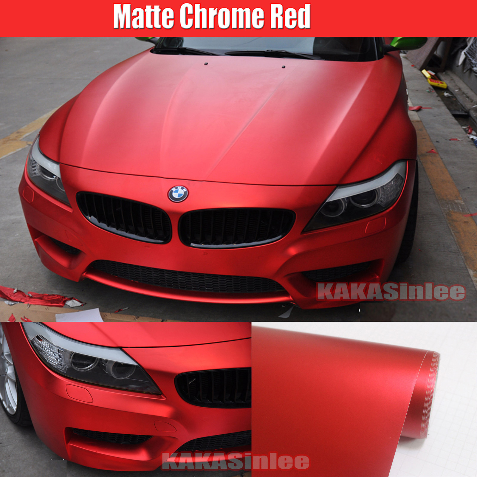 50FT Whole Car Wrap Satin Matte Chrome Metal Vinyl Sticker Decal Flexible Red US
