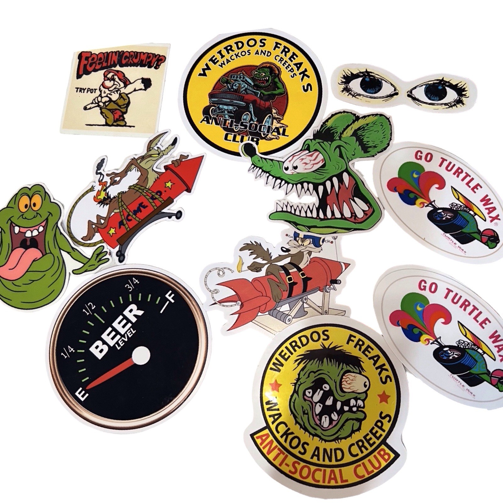 Retro RAT Fink Hot Rod Stickers Imperfect Print And Cuts 3 For 1