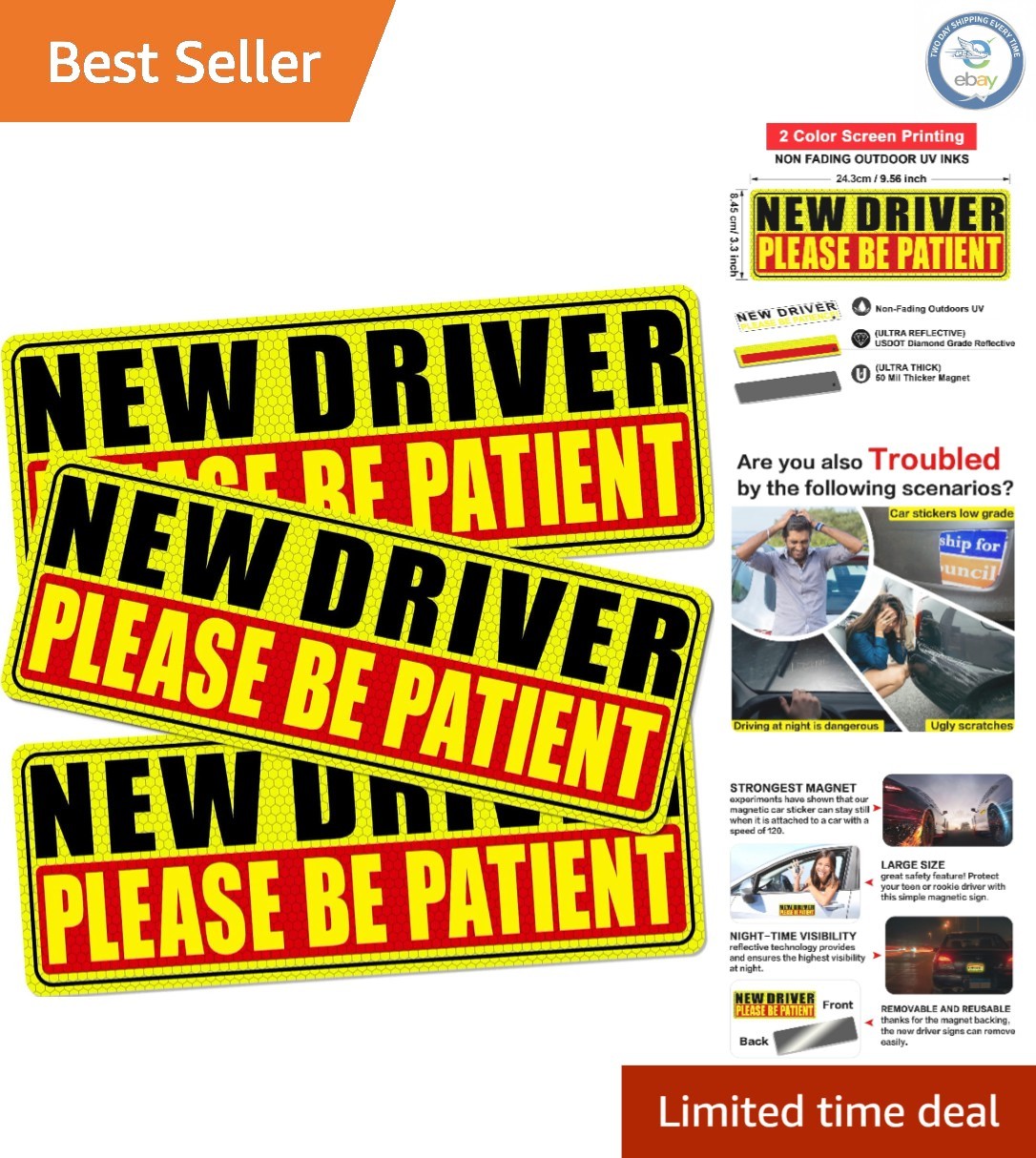 Student Driver Car Magnet Set: Humorous Safety Signs for Teen Drivers (3 Pcs)