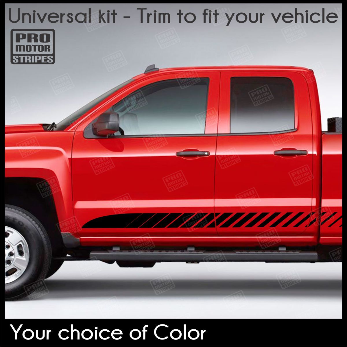 Dodge RAM 1500 2500 3500 Strobe Rocker Panel Side Stripes Decals (Choose Color)