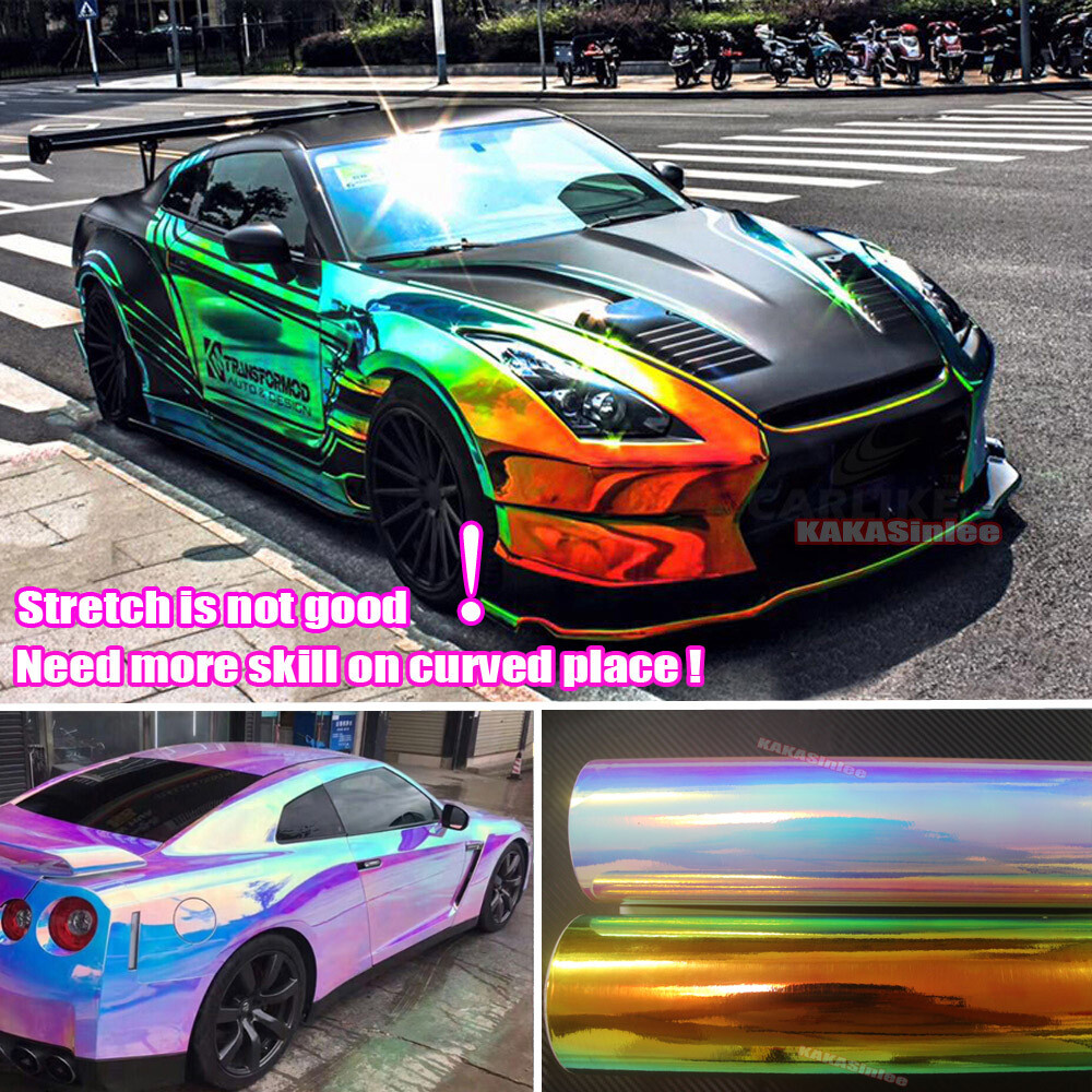 Holographic Rainbow Chameleon Chrome Mirror Vinyl Wrap Car Hood Motor Sticker US