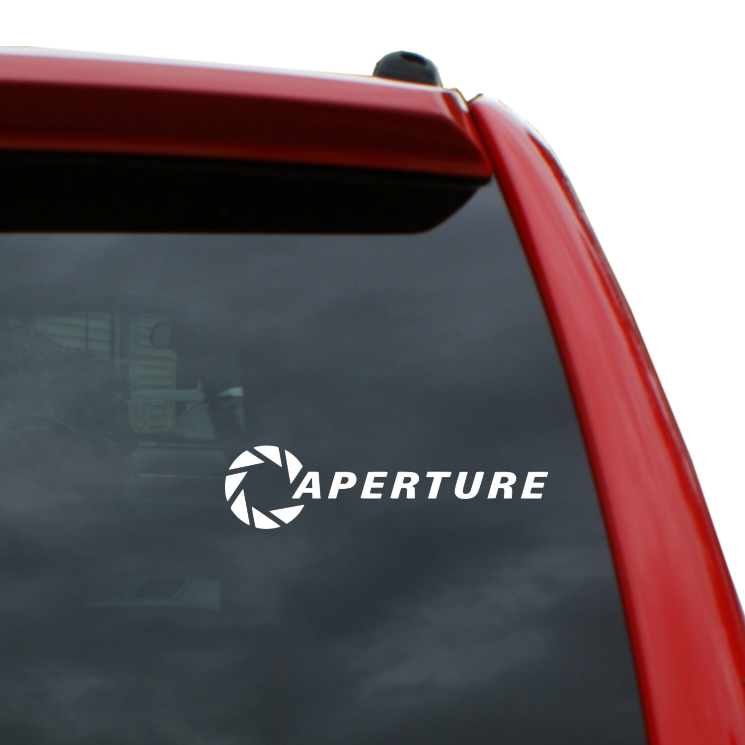 Portal / Aperture Logo Vinyl Decal | Color: White | 6″ x 1.5″