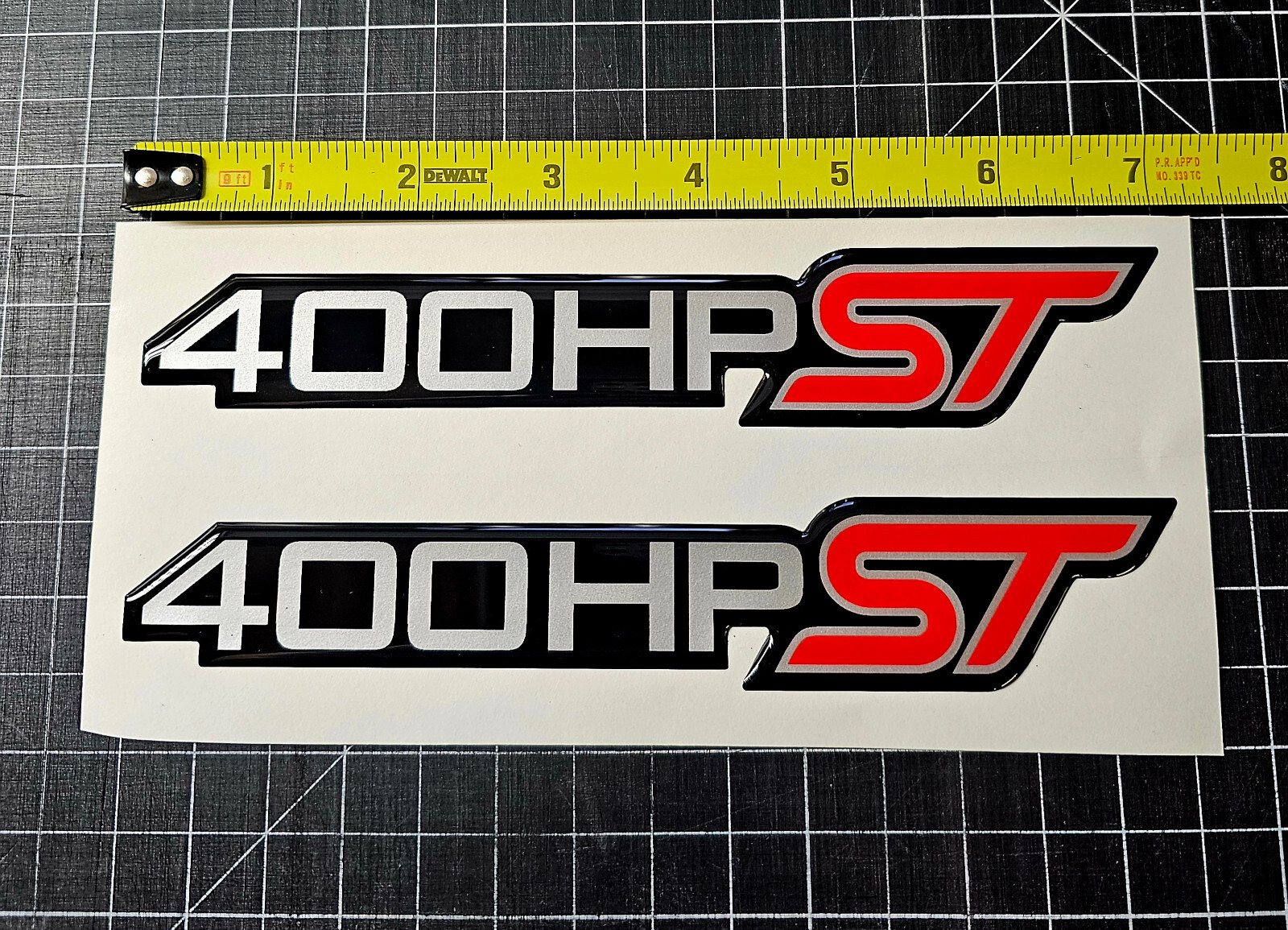 (2) Gel-coated badges Ford Explorer ST 400hp Ecoboost Silver/red black
