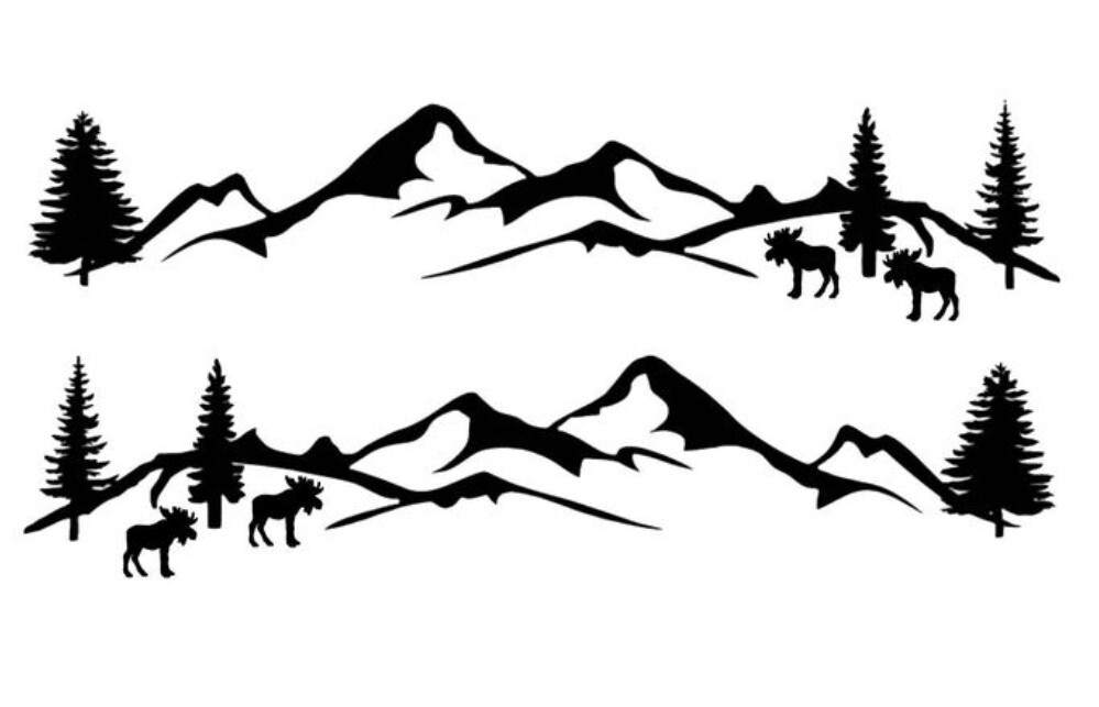 Mountain Landscape Forest with Moose Set of 2 Vinyl Decal Choose Size and Color