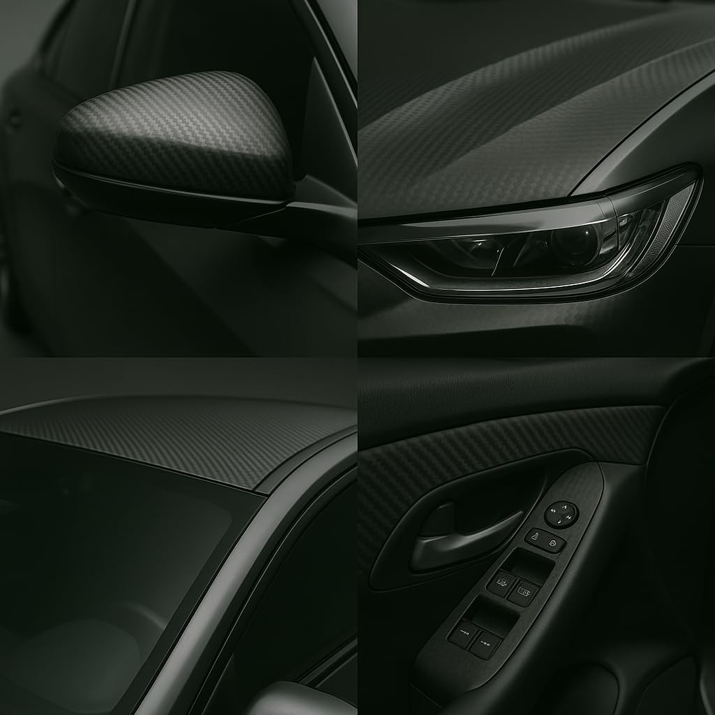 Black Carbon Fiber Vinyl Wrap Sticker Bubble Free Anti-Wrinkle, 1Ftx13Ft