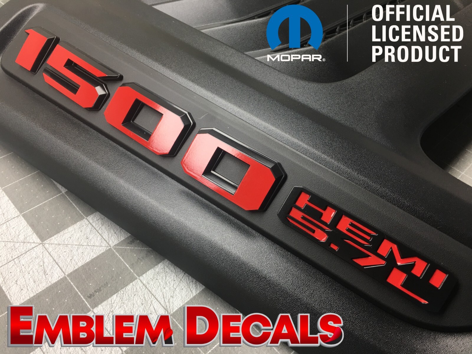 RAM REBEL or Sport Hood “1500 HEMI 5.7L” Hood Emblems Overlay Decal 2022 2023 24