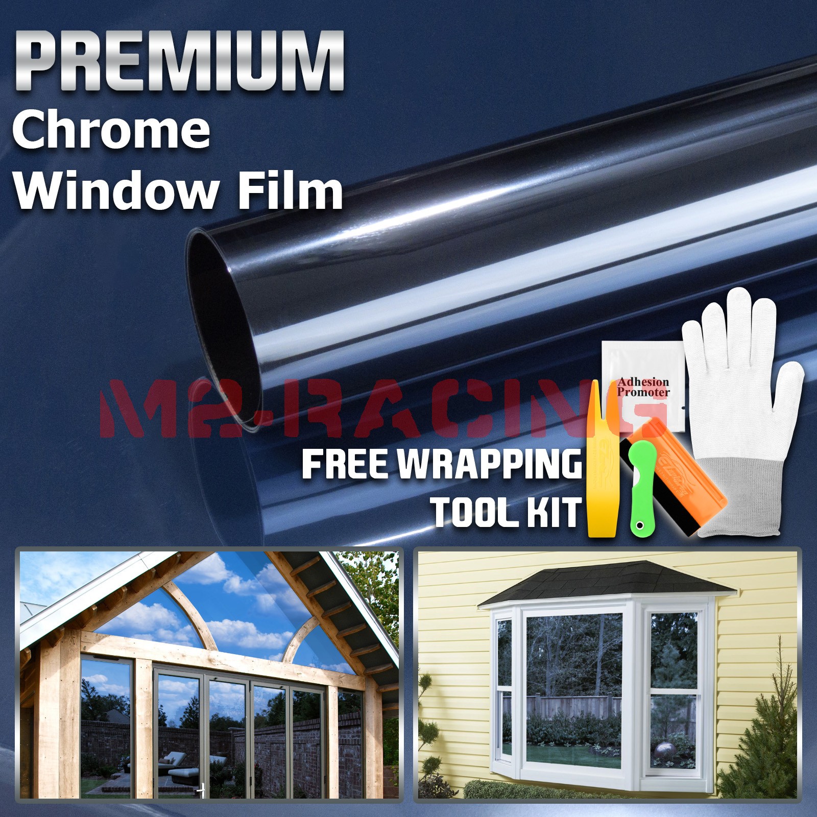 Dark Blue Chrome Window Tint One Way Mirror Film UV Heat Reflective Home Office