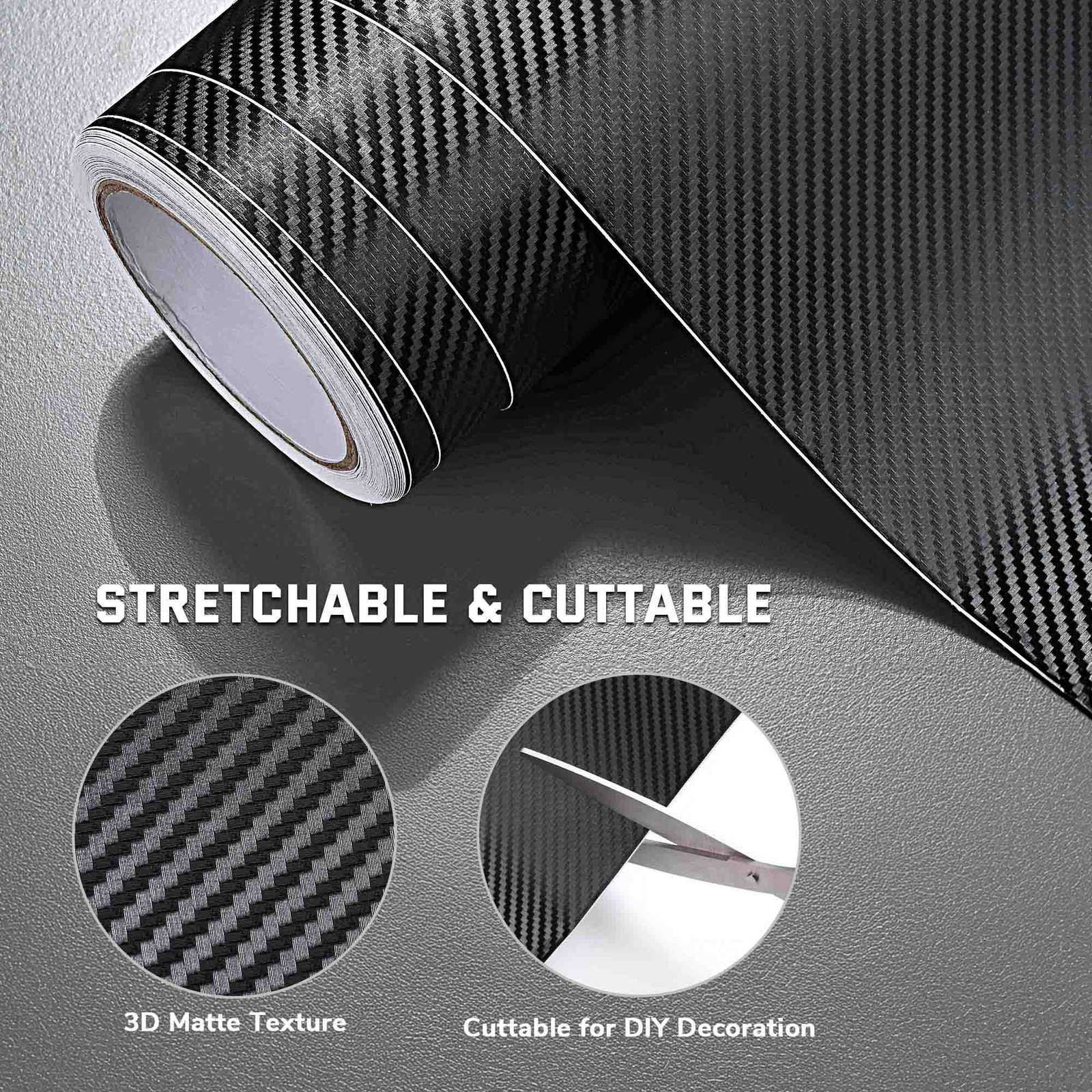 AHR 5×50 FT 3D Carbon Fiber Vinyl Wrap Film Roll w/ Air Release