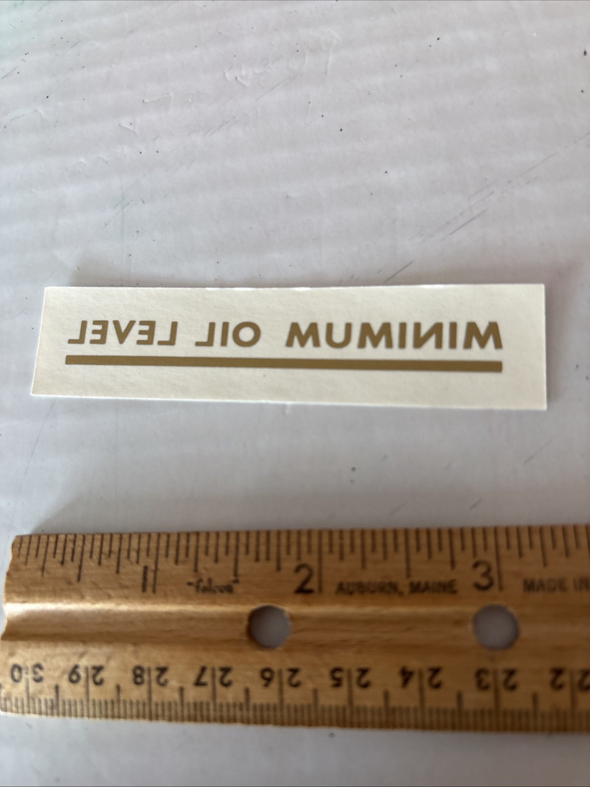 Minimum Oil Level Gold Vinyl Water Transfer 3” Varnish