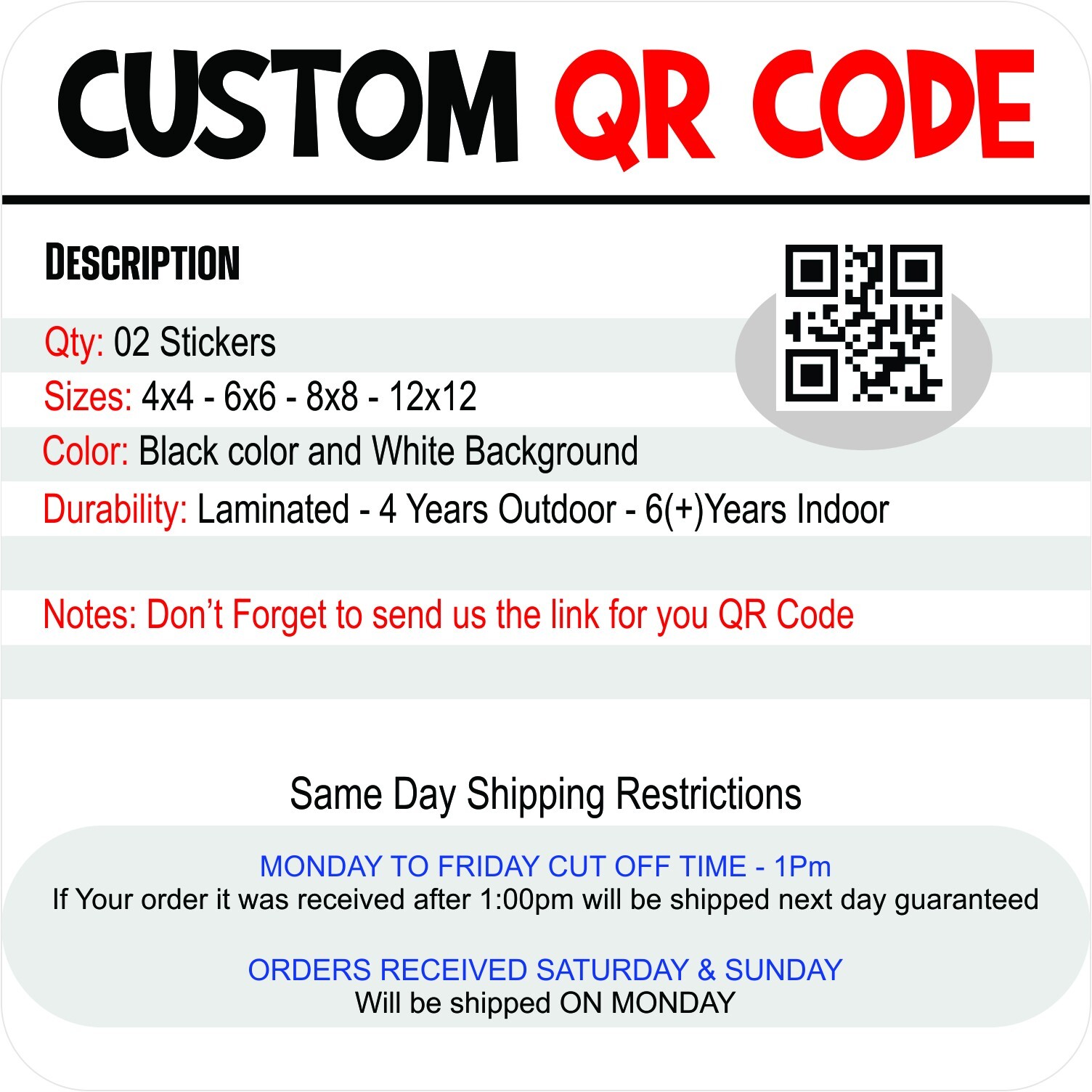 2 Pcs – Custom QR code – white background – LAMINATED