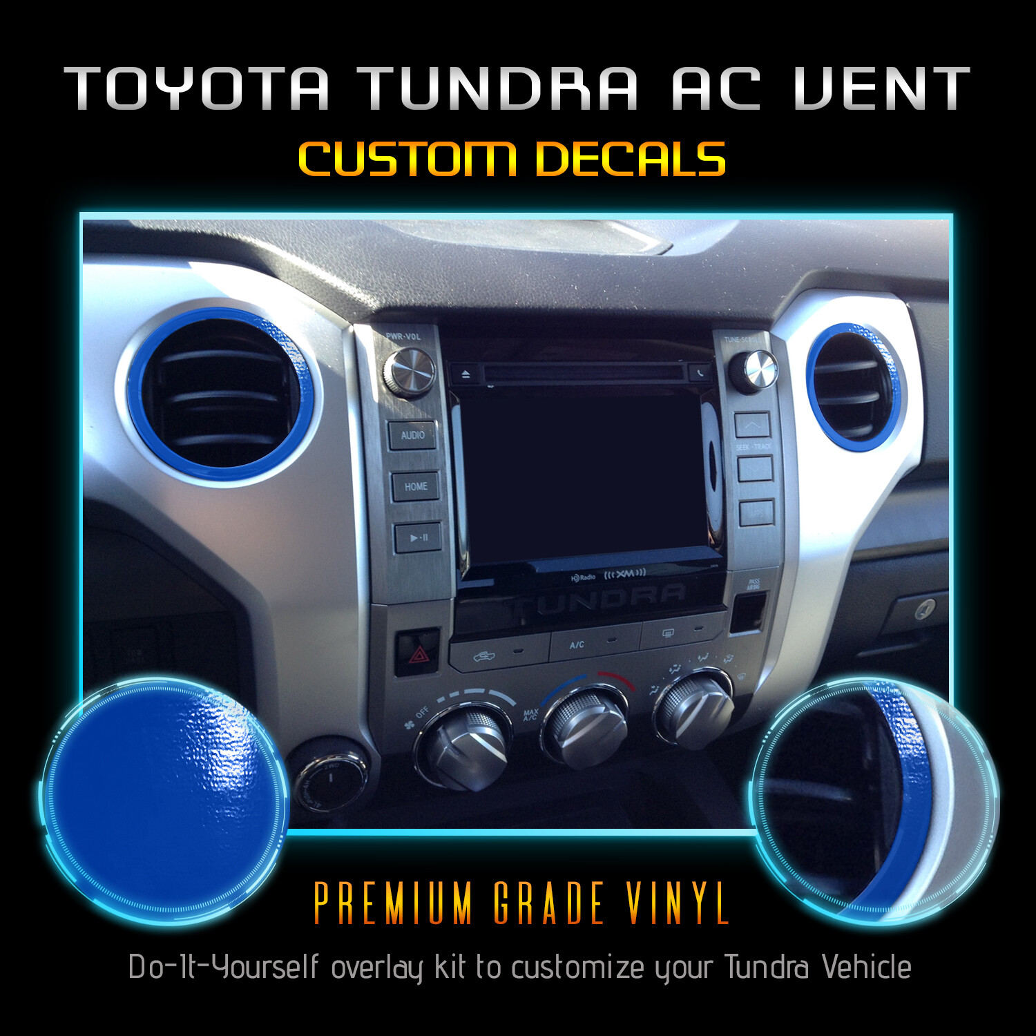 (6) Vinyl AC Vent Ring Overlay Kit For 2014-2019 Toyota Tundra – Glossy Matte
