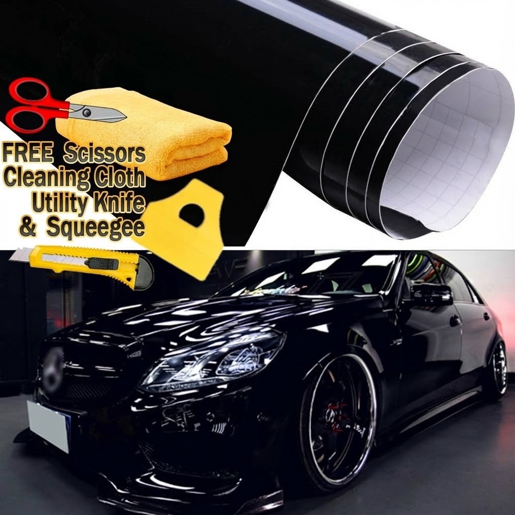 360″ x 60″ Gloss Black Vinyl Film Wrap Sticker Decal Air Bubble Free 30ft x 5ft