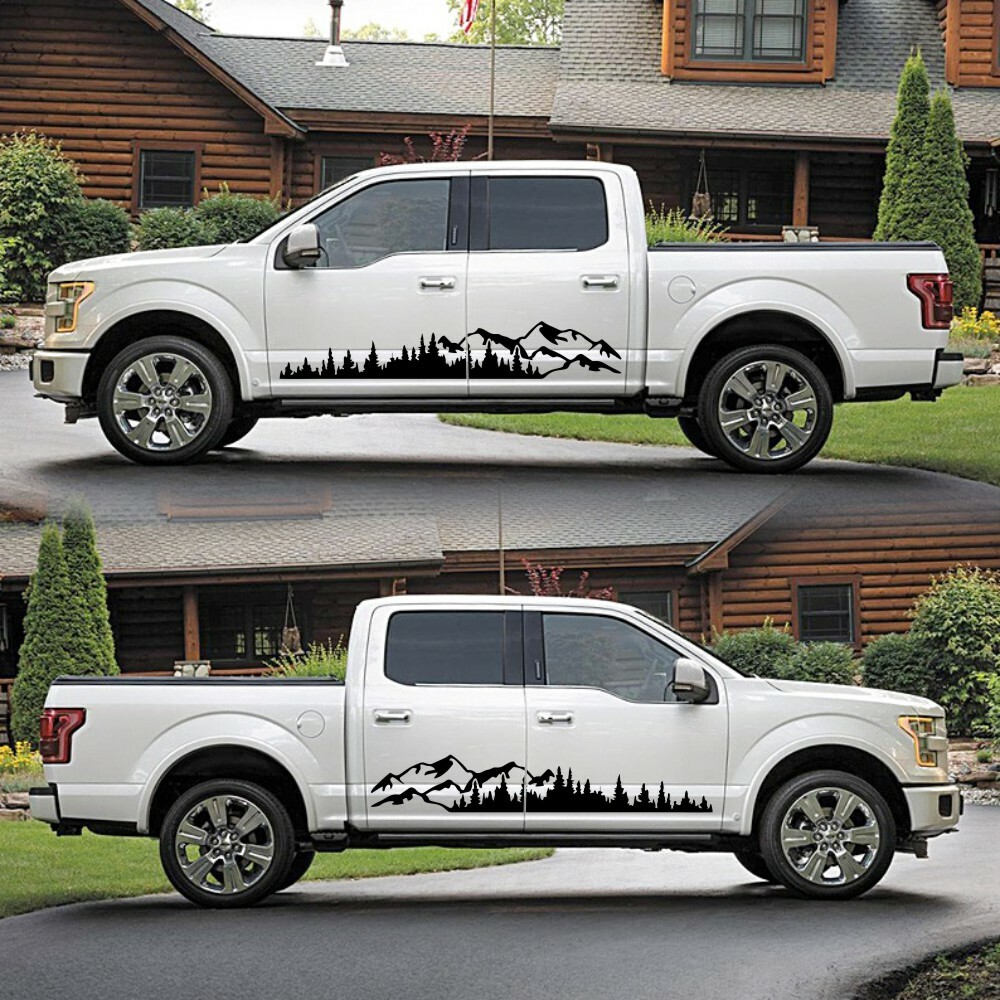 Vinyl Decal Sticker Car Side Body Door Tree Mountain Forest Graphics Decor 2PCS