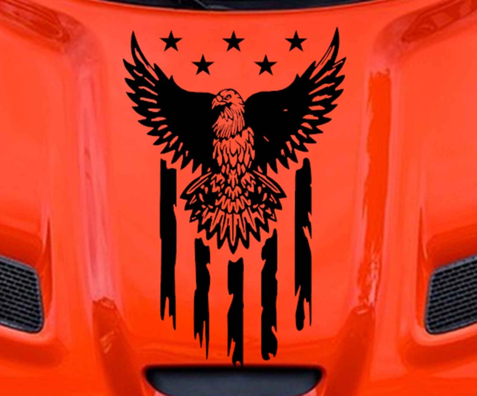 EAGLE American Flag Hood Door Vinyl Decal Racing Stripes (Fits CHALLENGER)