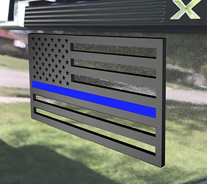 5″x 3″ Thin Blue Flag Fender Emblem Sticker Forward & Reverse Set Acrylic