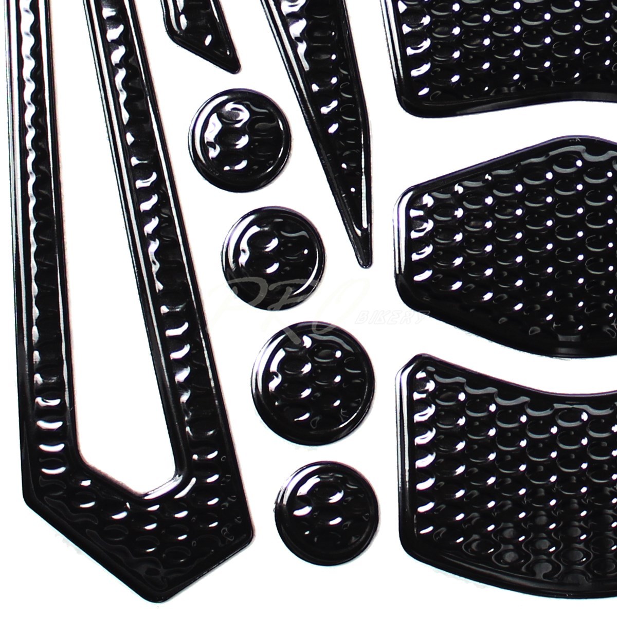 24PCs Black+Chromed Gold Fuel Tank Pad+2″ 3D Suzuki Logo Fairing Emblem Stickers