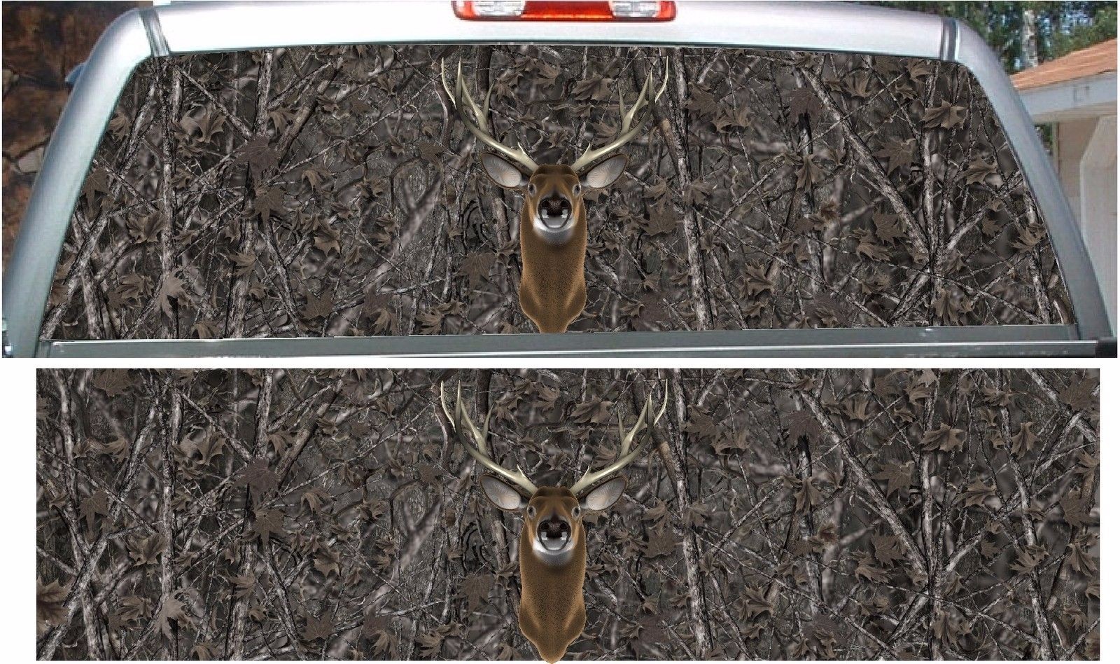 Woodland ghost deer buck head hunting rear window view thru graphic decal wrap