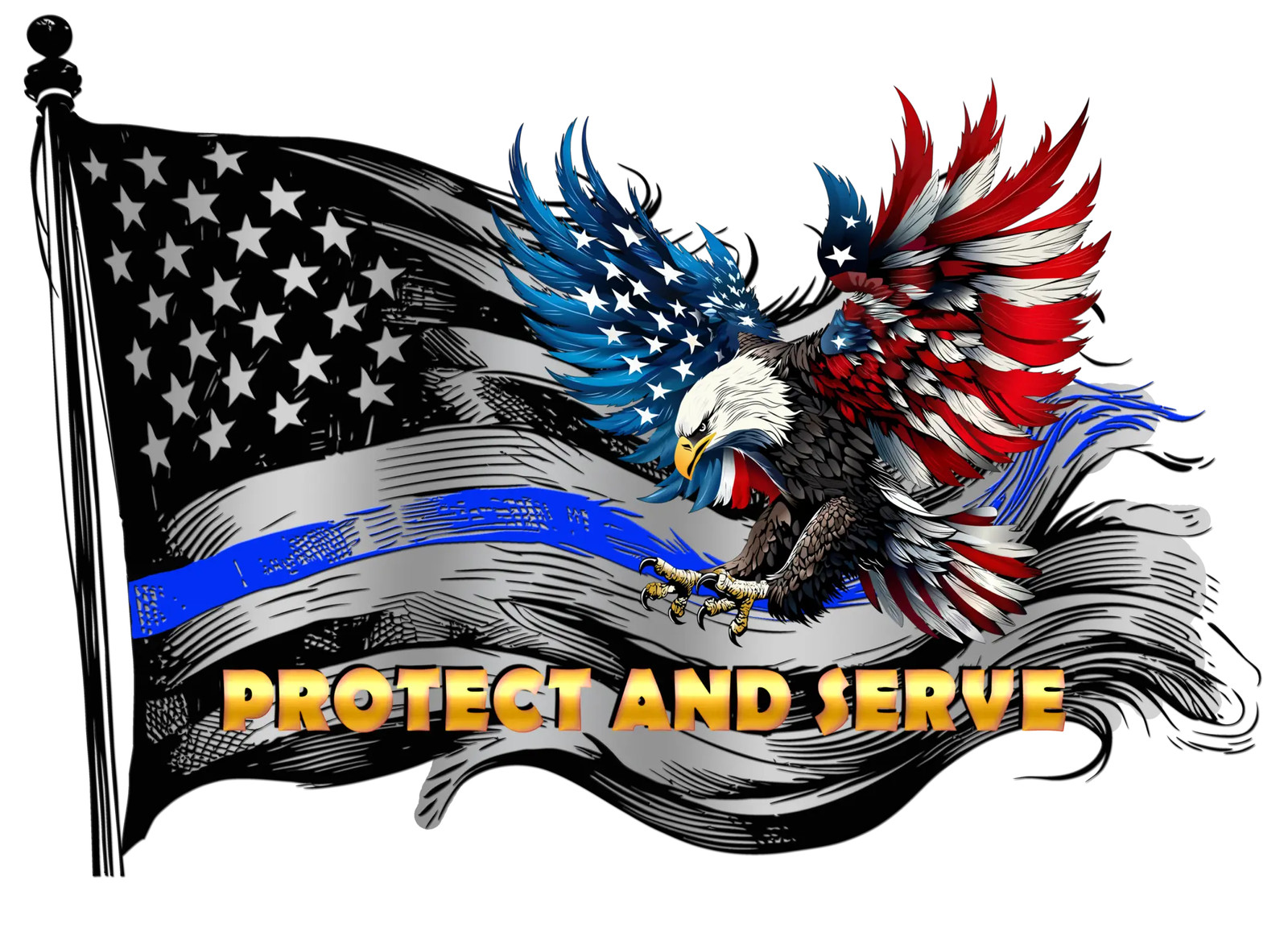 Worn American Flag Thin blue line Decal with Bald Eagle