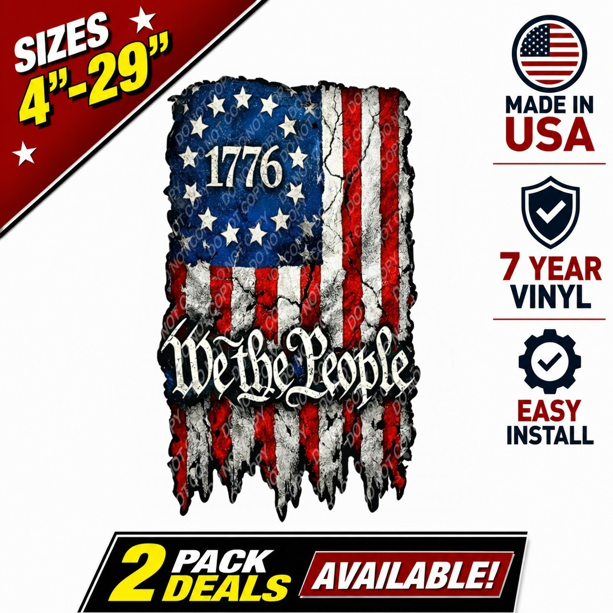 1776 We The People American Flag Vinyl Decal Distressed USA Car Window Sticker
