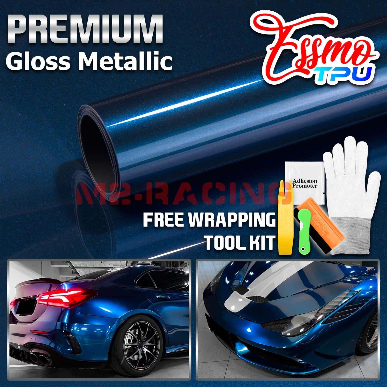 Gloss Metallic Shadow Blue PPF TPU Paint Protection Film Dry Wet Auto Vinyl Wrap