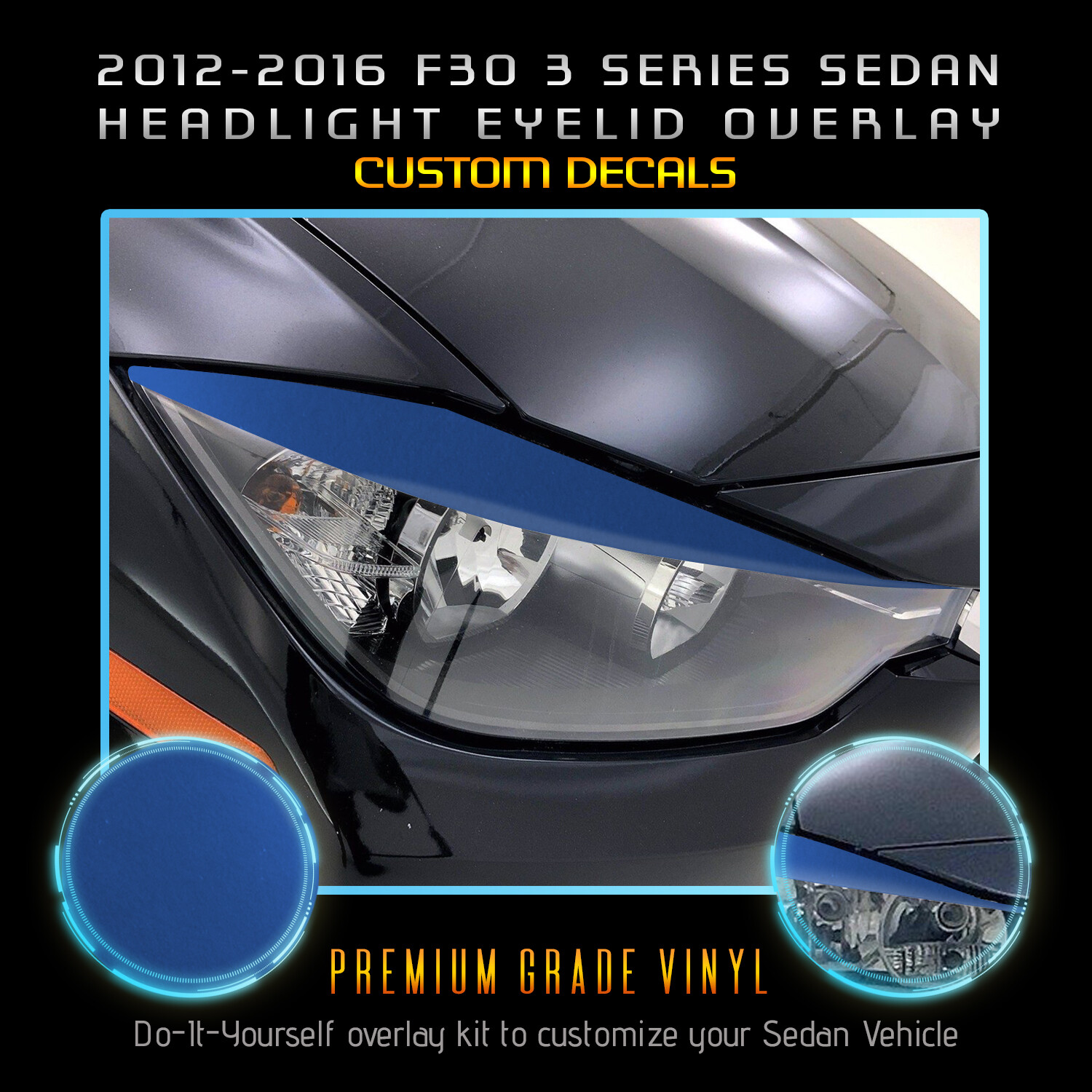 For 2012-2016 BMW F30 3 Series Headlight Eyelid Eyebrow Decal Satin Chrome Vinyl