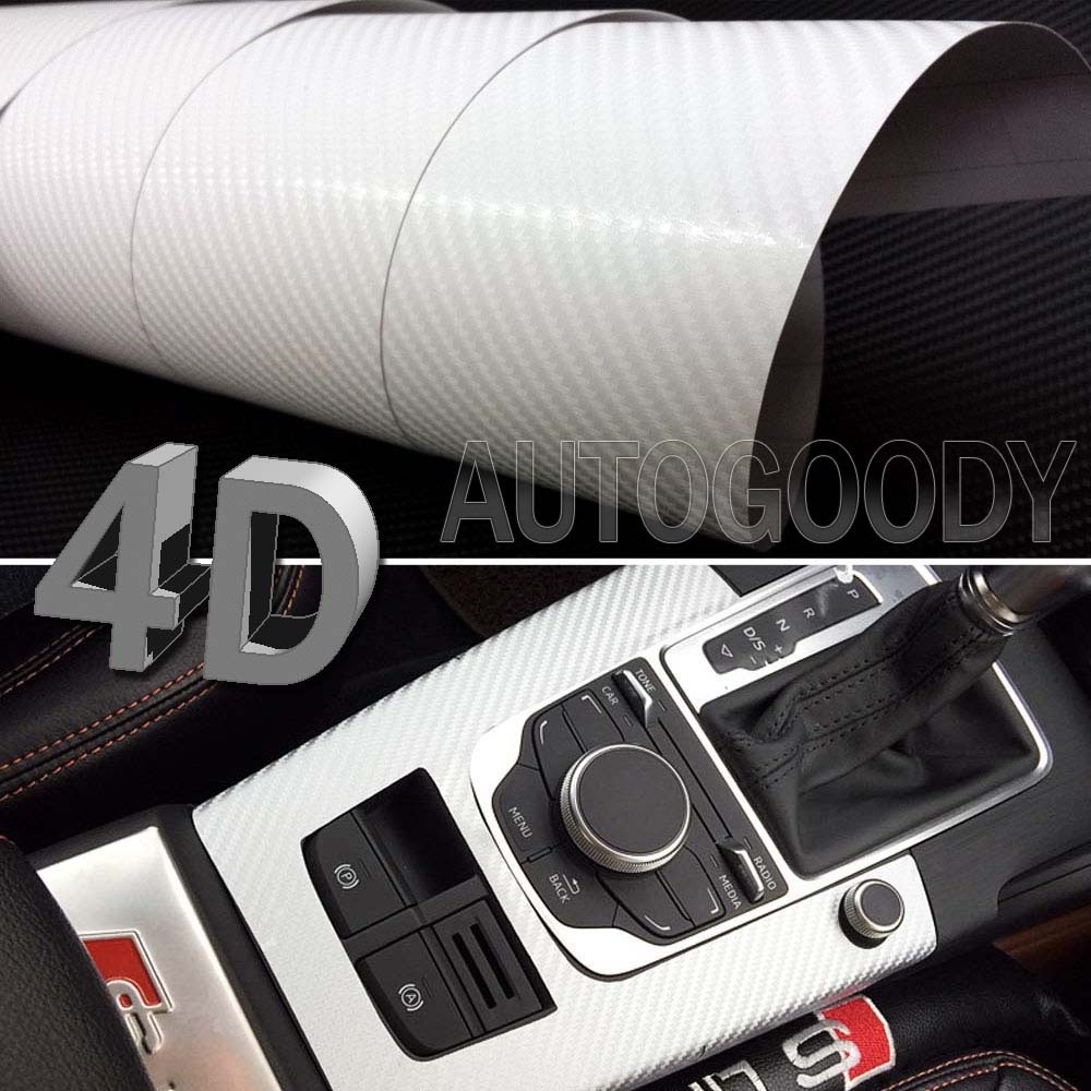 12″ x 60″ Premium Gloss White Carbon Fiber 4D Vinyl Film Wrap Air Bubble Free