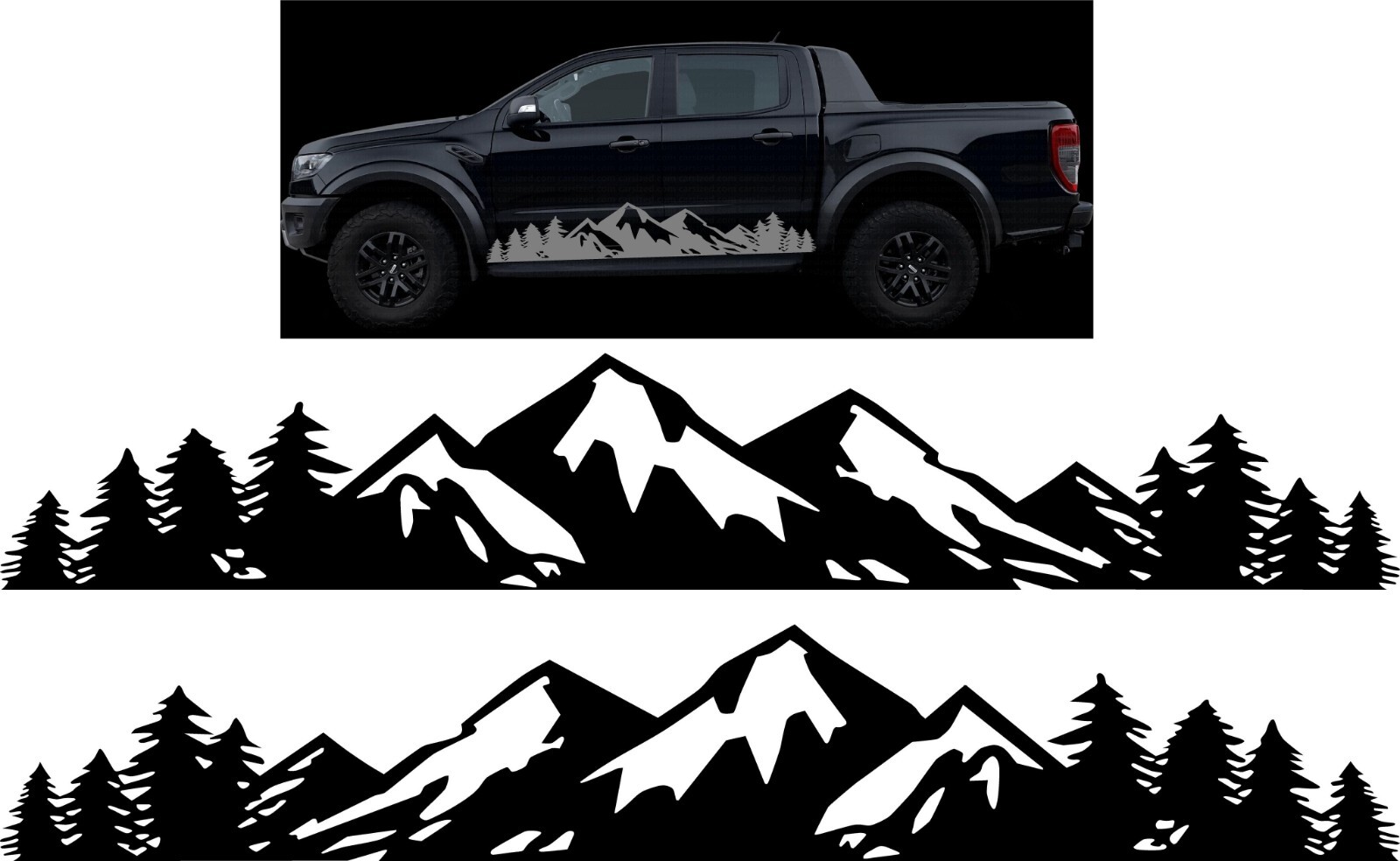COMPATIBLE WITH FORD RANGER DOOR / SIDE MOUNTAIN GRAPHICS VINYL .. Both Sides