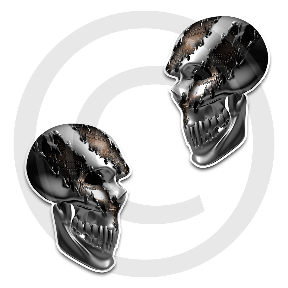 Skull Stickers Decal RIPPED CARBON FIBER Angle. Set of 2. 4 sizes available