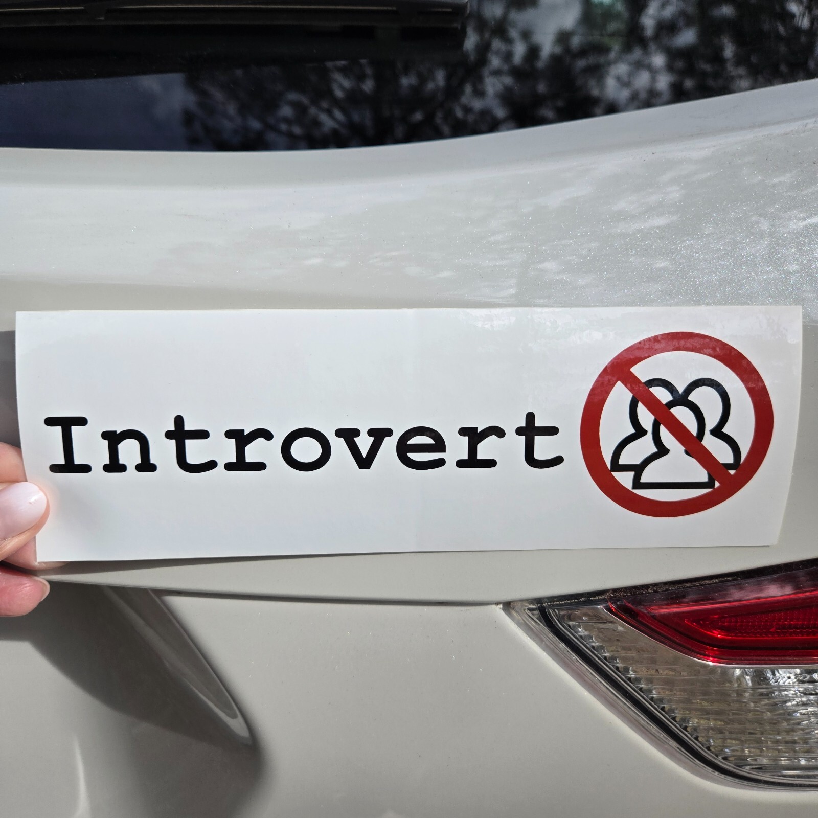 Introvert People Prohibited glossy white bumper sticker 9″x3″ free shipping