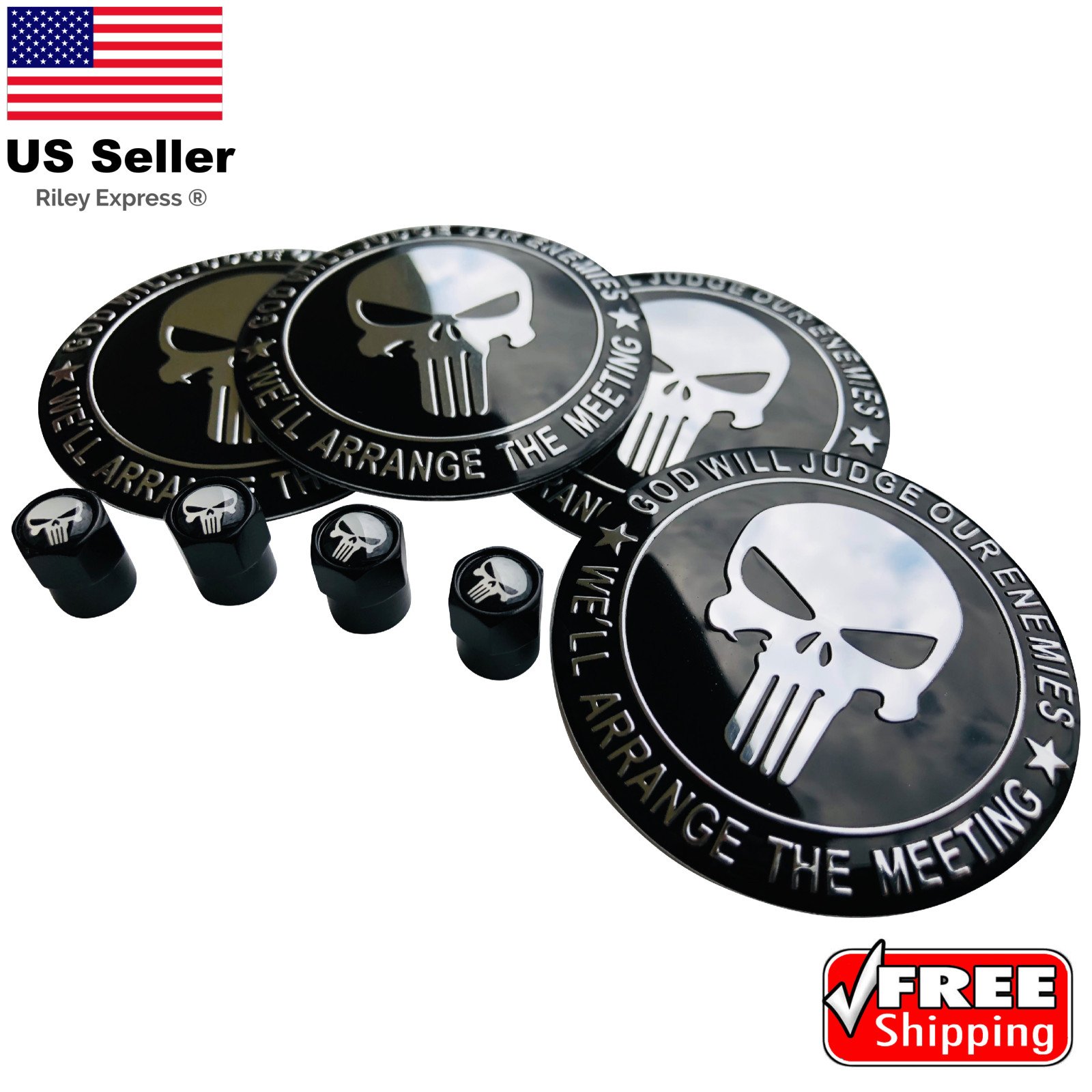 2nd Amendment Wheel Center Hub Cap Sticker 2.2″ + Wheel Tire Valve Caps BUNDLE]