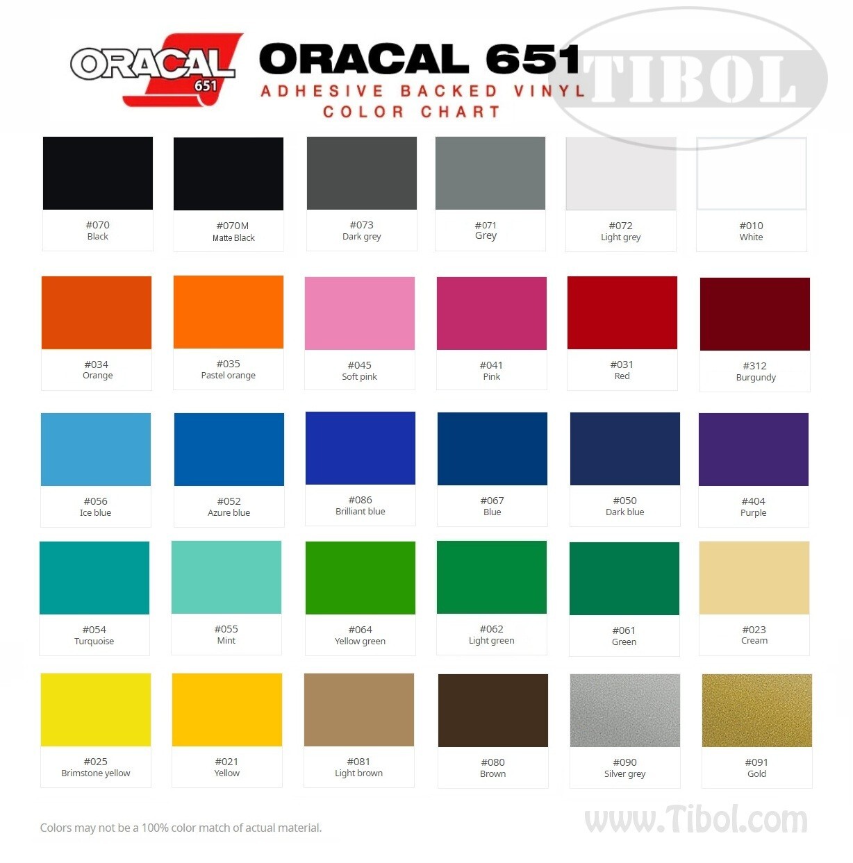 Color Samples Oracal 651 Outdoor Vinyl Each Sample is 1″x2″ Decal Sticker Color