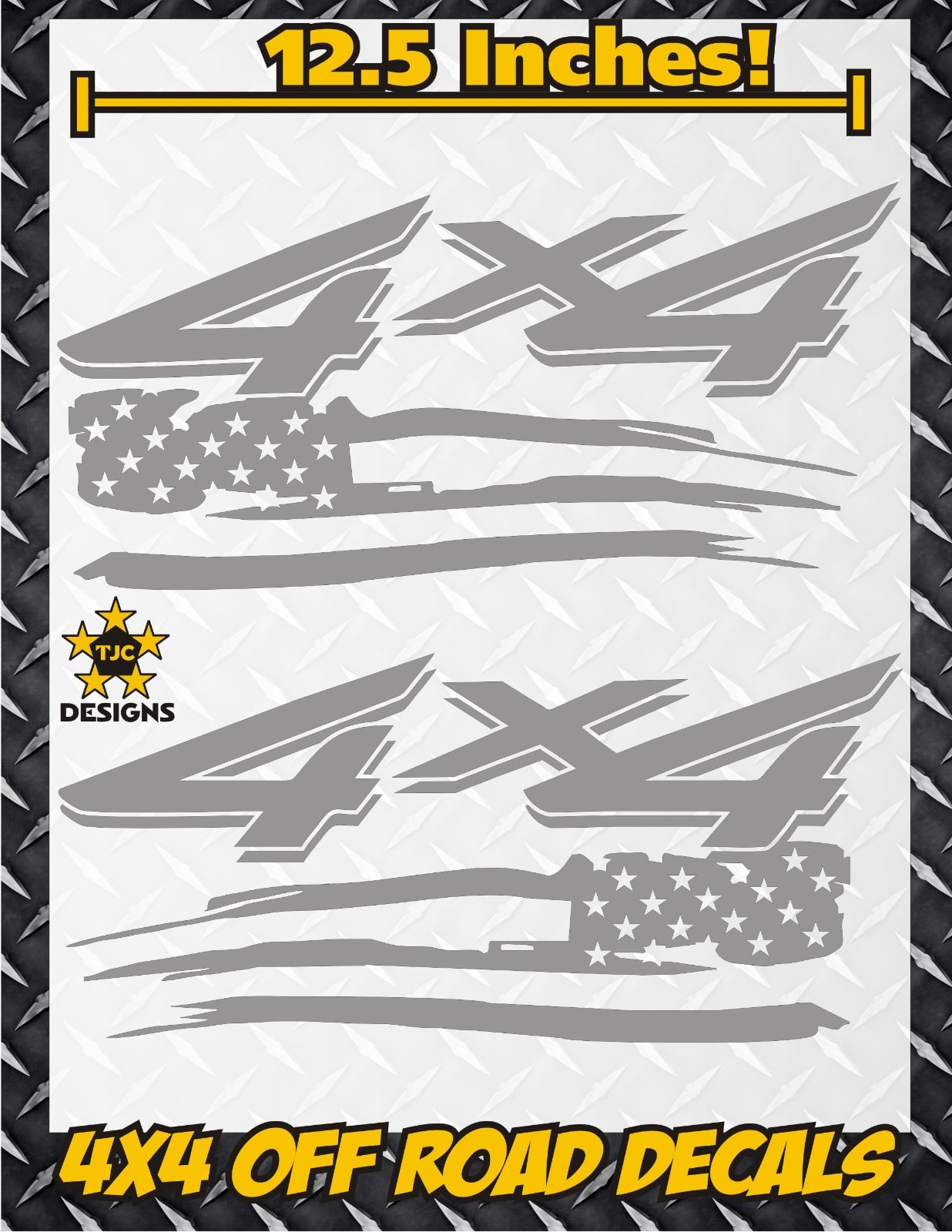 4×4 Off Road US Flag Truck Bed Decal Set METALLIC SILVER Ford F-150 Super Duty