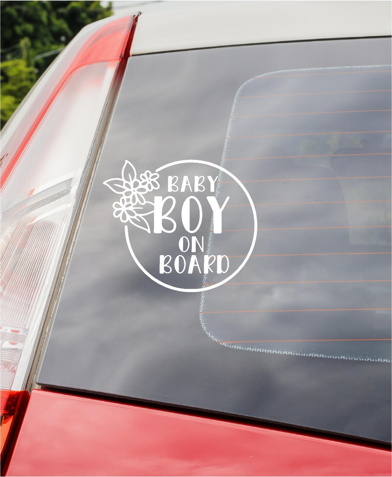 Baby Boy On Board Flower decal sticker cute funny White 5″x5″ Made in the USA