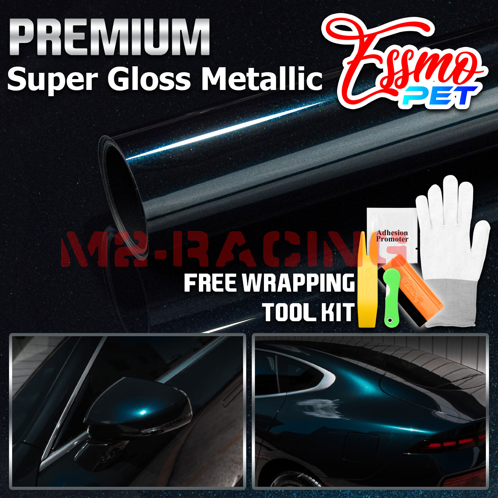 ESSMO PET Super Gloss Metallic Turquoise Green Auto Vinyl Wrap Decal Like Paint