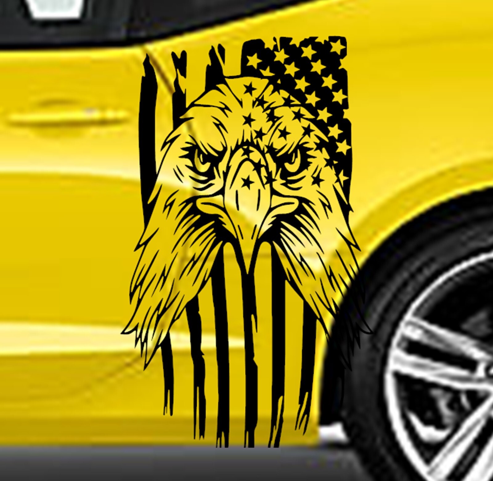 NEW Eagle Flag USA Hood Door Vinyl Decal Racing Stripes (Fits Chevrolet Camaro)
