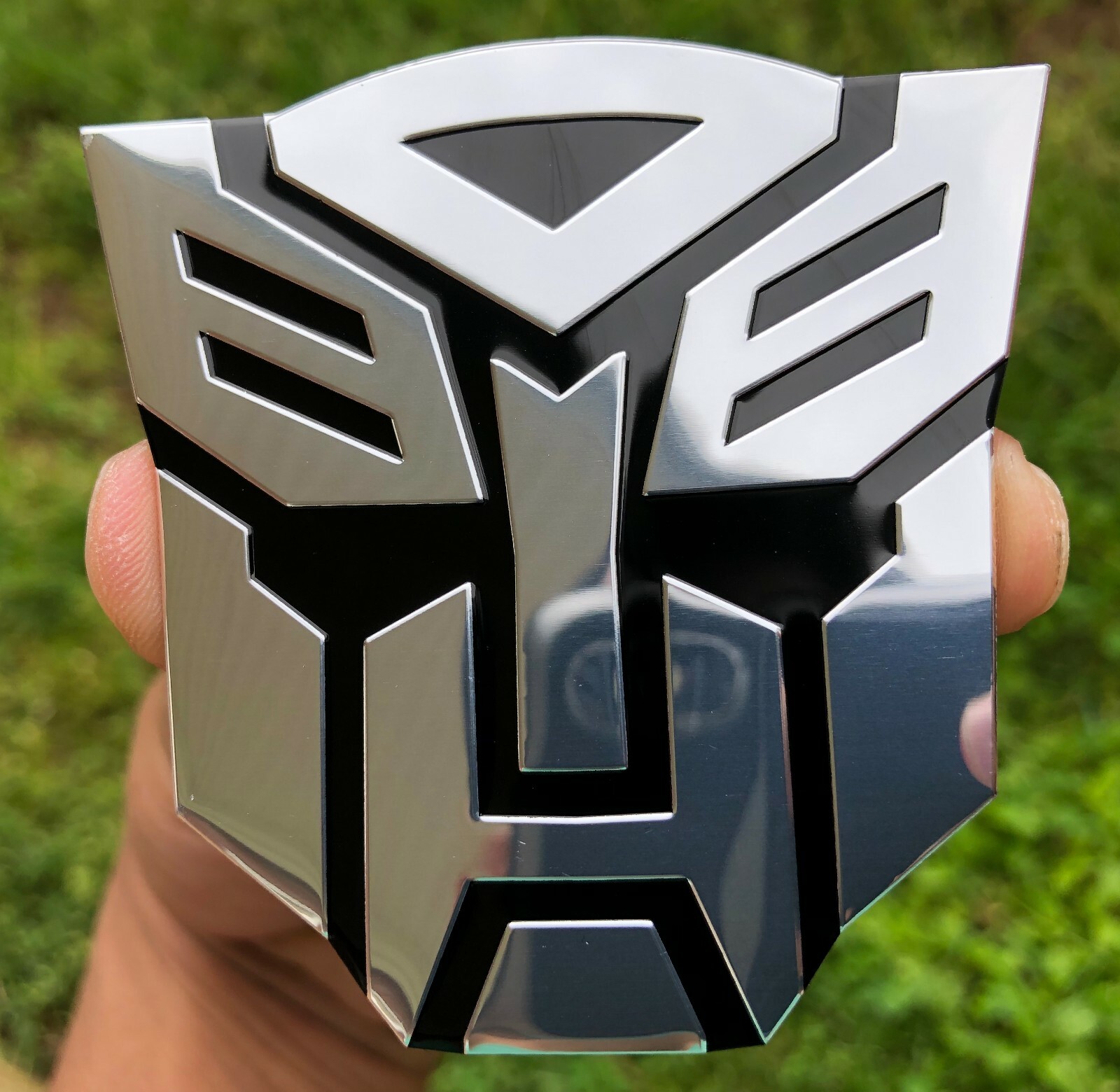 (2 PACK) ALUMINUM Transformers Autobots Optimus Prime Car Sticker Decal Emblem