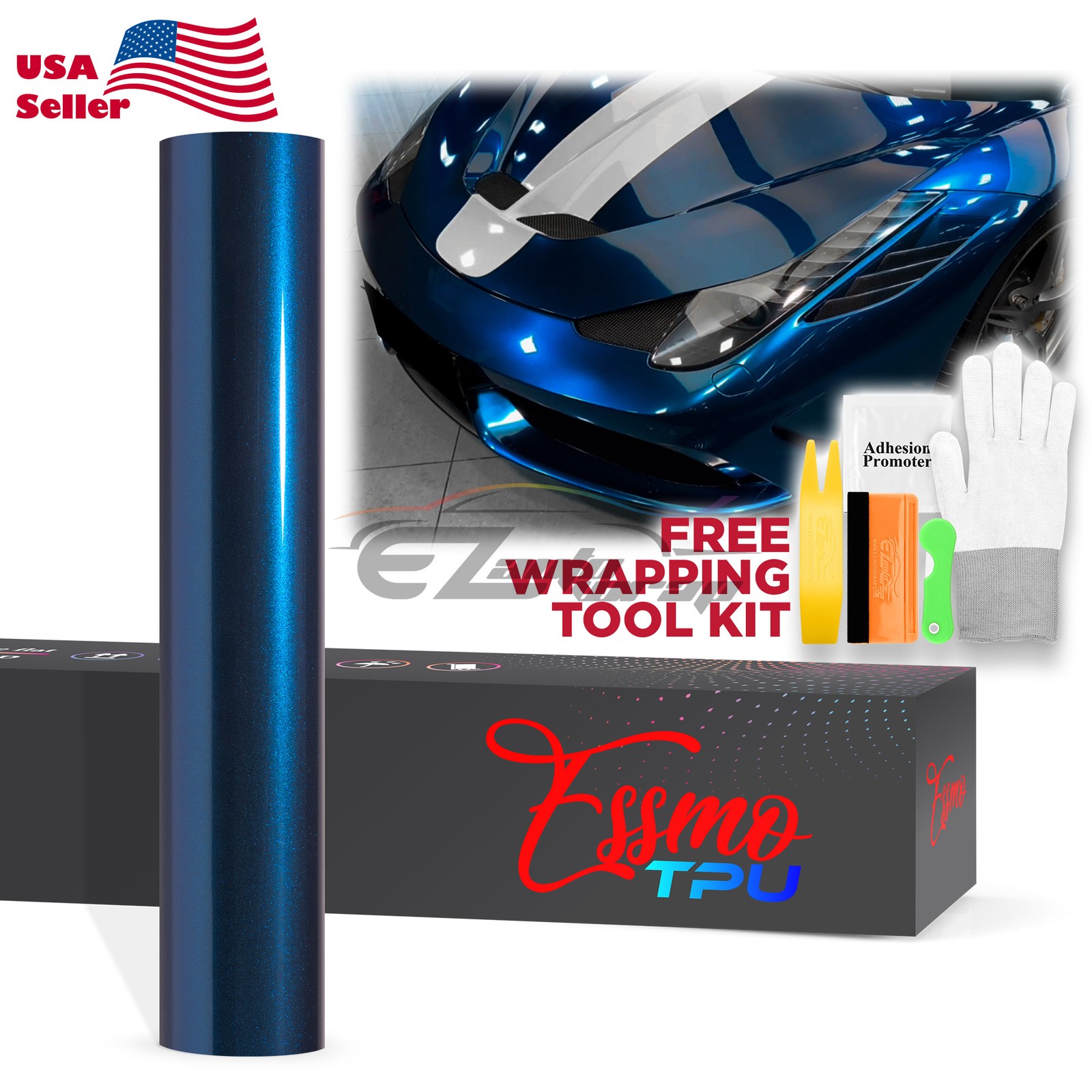 Gloss Metallic Shadow Blue PPF TPU Paint Protection Film Dry Wet Auto Vinyl Wrap