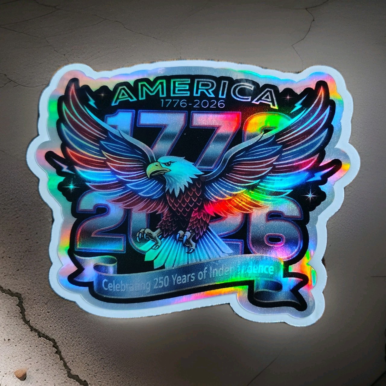 🦅AMERICA 250 NEON EAGLE Holograph Vinyl Decal Sticker 2″-18″ You Choose Size!🎆